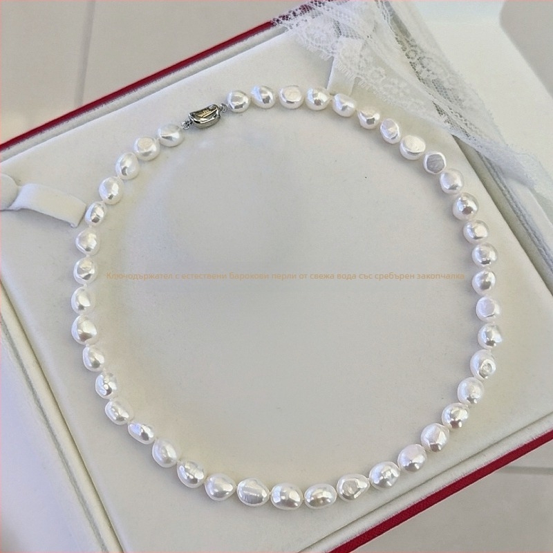 Колие с барокови пресноводни перли, закопчалка от 925 сребро, дизайн вдъхновен от природата