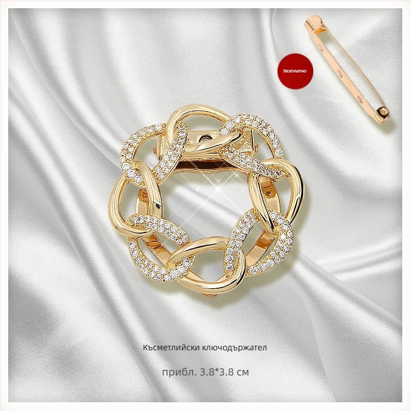 Закопчалка за шал и брошка с флорална украса, сплав със златно инкрустиране, персонализиране