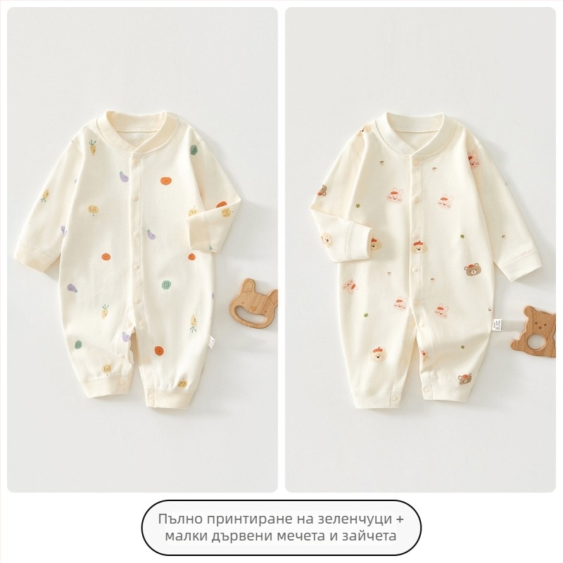 Новородено 100% памук дълги ръкави гащеризон-ромпер – унисекс, пролетно-есенен модел