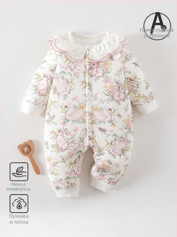 Бебешки памучен гащеризон с quilted пълнеж 60 g, предно разделено отваряне, дълги ръкави, зимен модел