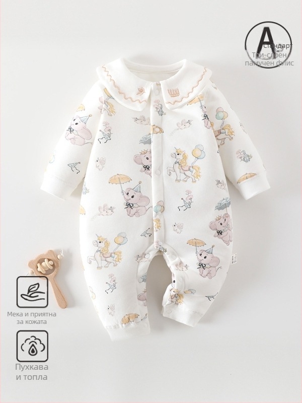 Бебешки памучен гащеризон с quilted пълнеж 60 g, предно разделено отваряне, дълги ръкави, зимен модел