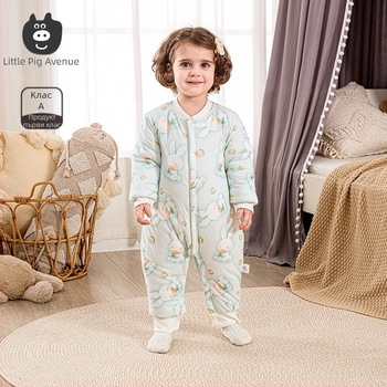 Бебешки памучен гащеризон с подплатка 120 g, 100% памук, дълги ръкави, унисекс, предно копче