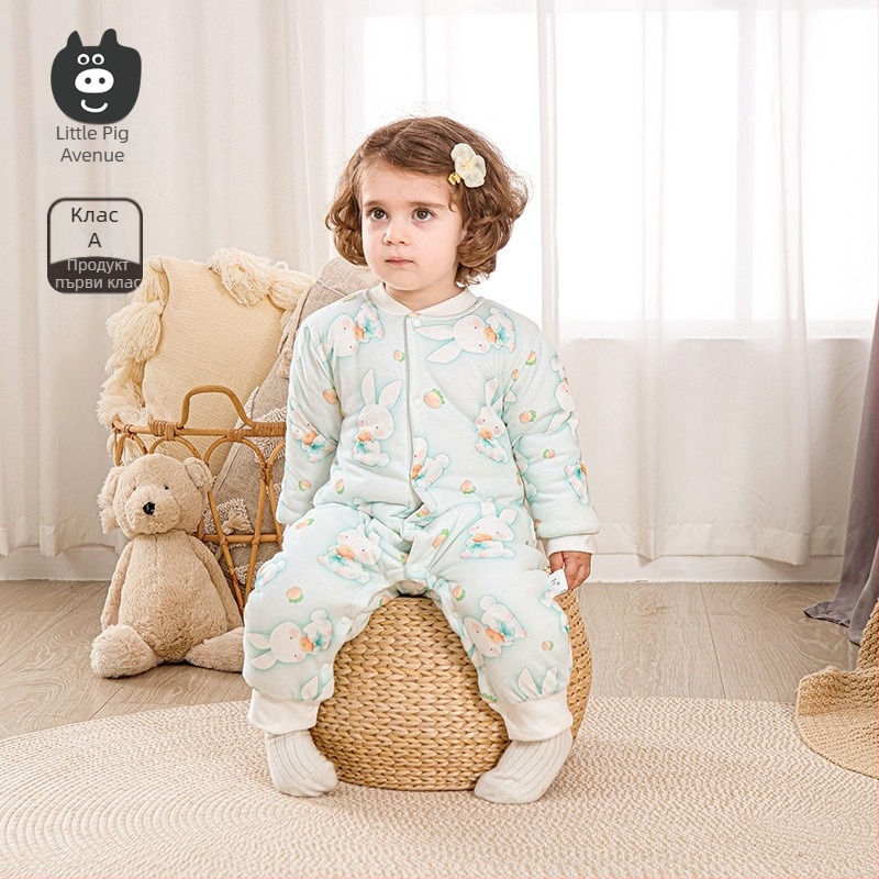 Бебешки памучен гащеризон с подплатка 120 g, 100% памук, дълги ръкави, унисекс, предно копче