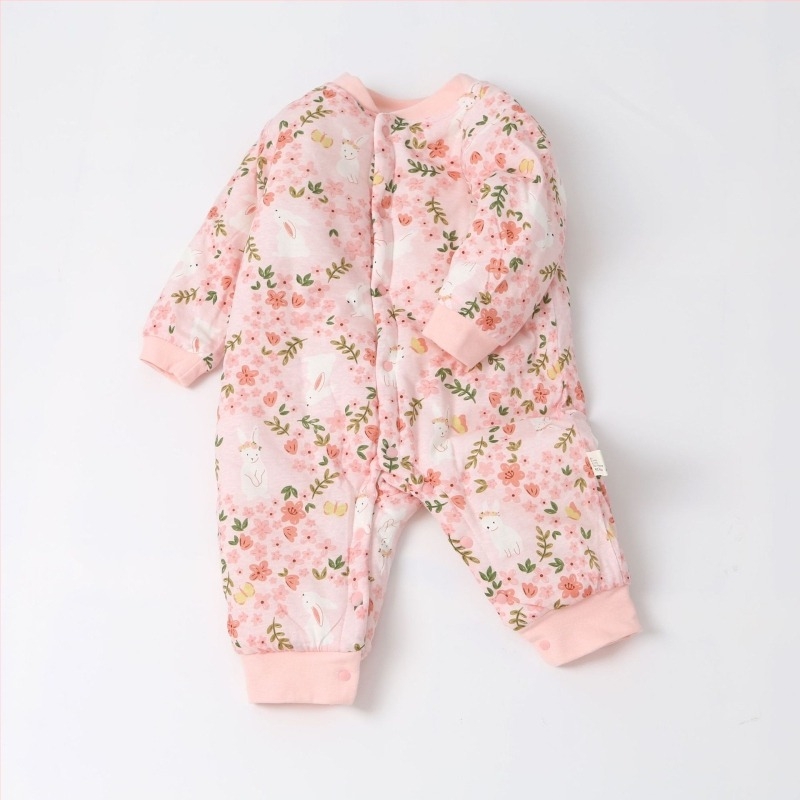 Бебешки памучен гащеризон с подплатка 120 g, 100% памук, дълги ръкави, унисекс, предно копче