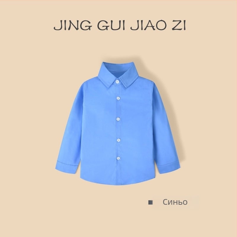 Момчешка дълъг ръкав памучна риза с райета, лаповидна яка, 100% памук, мека обработка, за пролет и есен, за деца 3–8 години