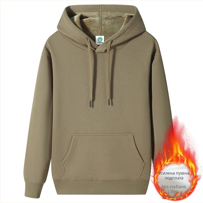 Худи пуловер от памучна смес с вълнена подплата и флис, свободна кройка (Основна материя: памук смес, Подплата: вълна, Дебелина: флис, Кройка: свободна, Тегло: 400g+)