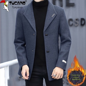 Палто Corduroy с ленено съдържание, еднобортово закопчаване, върху сако яка