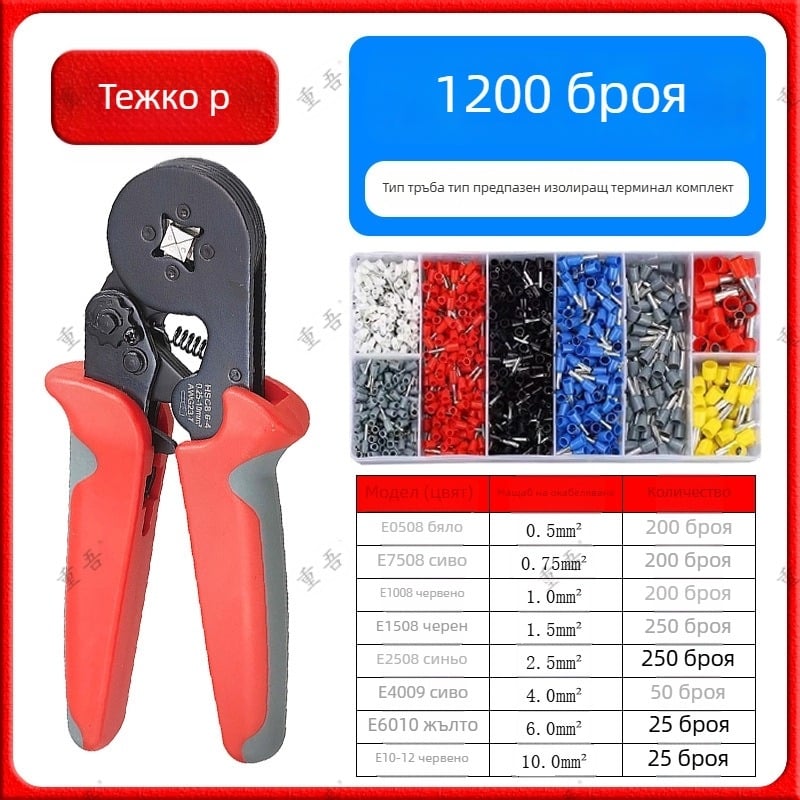 Клещи за обжим за тръбнотипен предварително изолиран терминал – комплект, Chongwu, манганова стомана, 325 г, спестяващи усилия