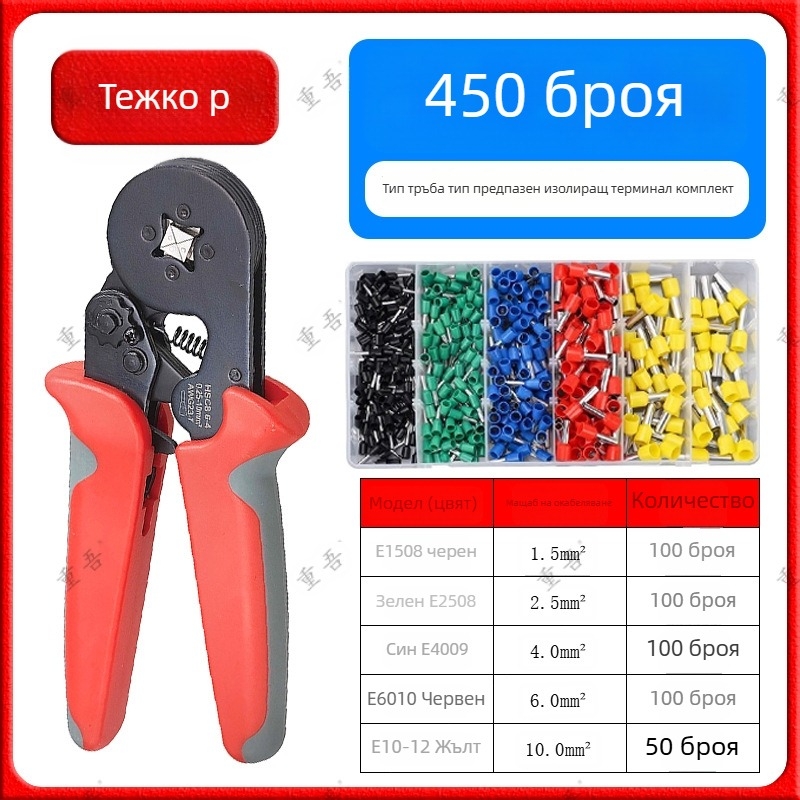 Клещи за обжим за тръбнотипен предварително изолиран терминал – комплект, Chongwu, манганова стомана, 325 г, спестяващи усилия