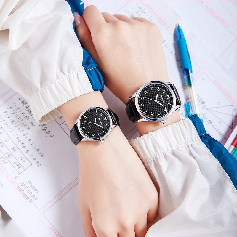 Bao Sizhe за двойки автоматичен механичен часовник с календар и седмично показване, светещи стрелки, естествена кожена каишка, водоустойчивост 30m