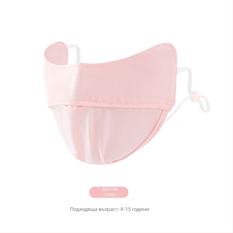 Детска Ice Silk маска с UV защита UPF50+, карикатурен дизайн, ушни каишки, сатенено покритие