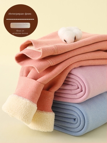 Детски топли панталони с поларена подплата, висока талия, есенно-зимни, унисекс, за деца над 8 години