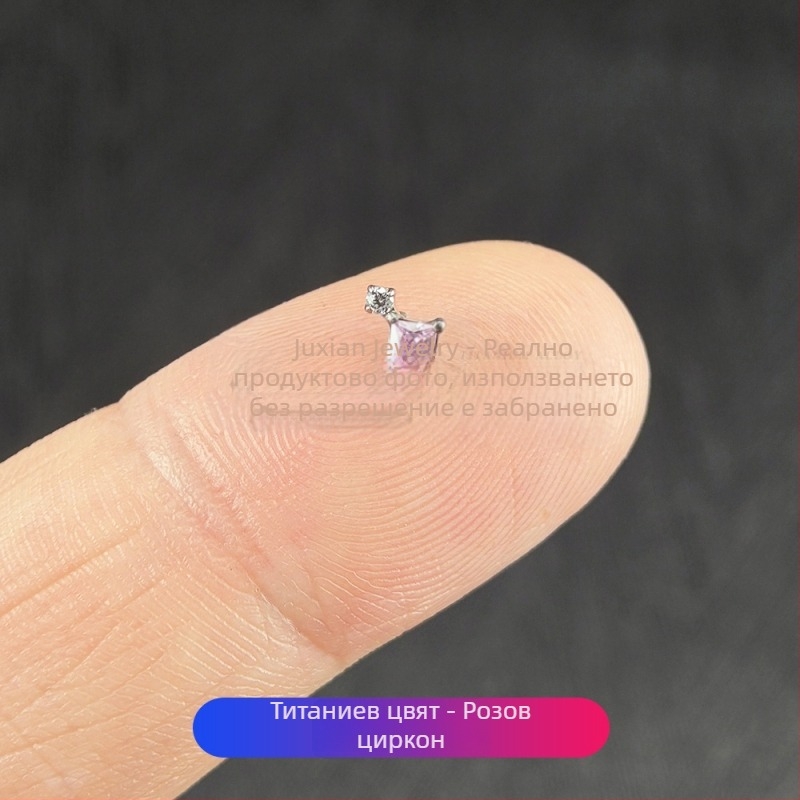 Комплект пирсинг бижута от титиева сплав с циркония – геометрични унисекс обеци, носни и устни пирсинг пръчки, вътрешна резба, чистота G23