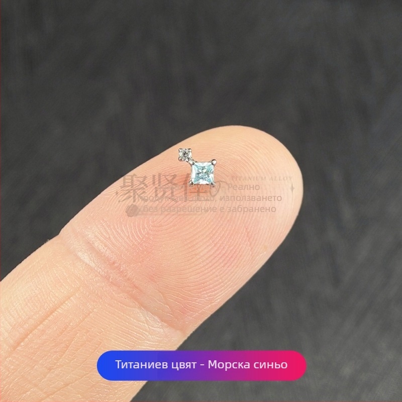 Комплект пирсинг бижута от титиева сплав с циркония – геометрични унисекс обеци, носни и устни пирсинг пръчки, вътрешна резба, чистота G23