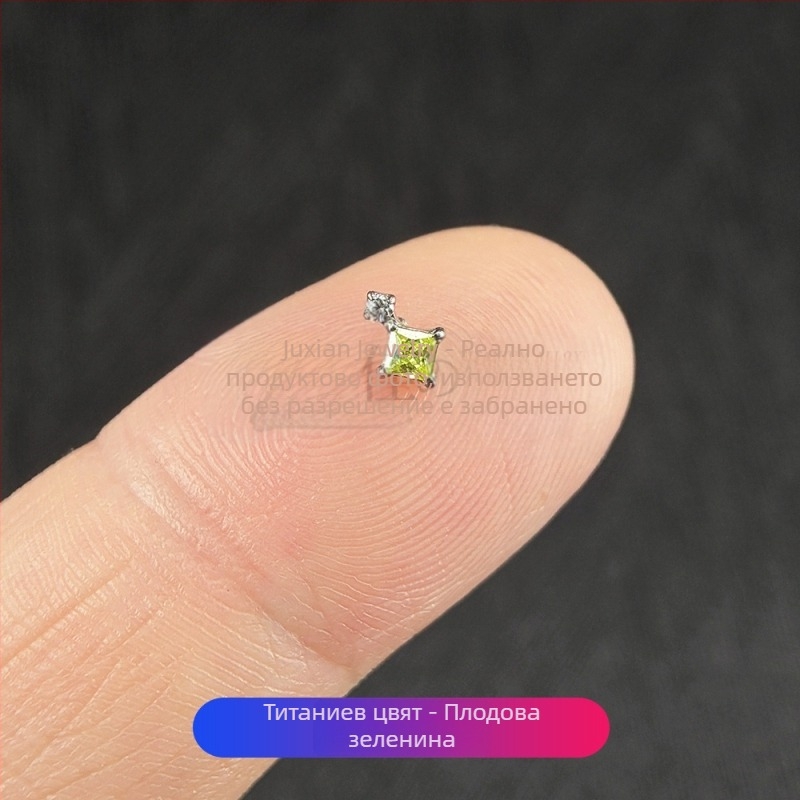 Комплект пирсинг бижута от титиева сплав с циркония – геометрични унисекс обеци, носни и устни пирсинг пръчки, вътрешна резба, чистота G23