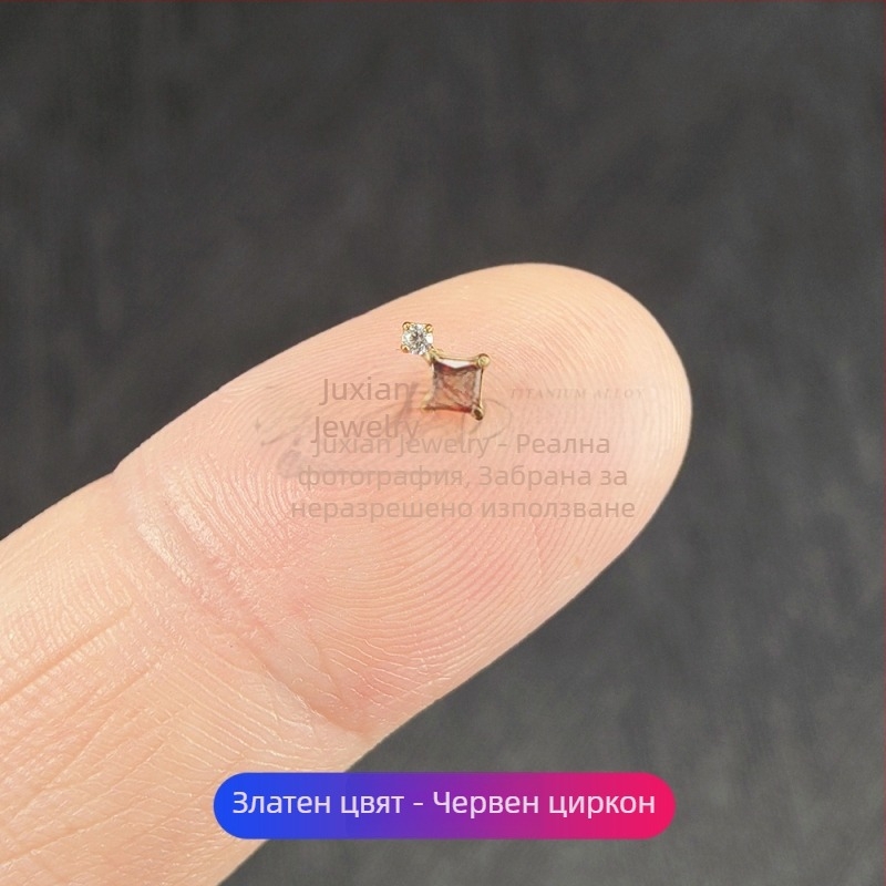 Комплект пирсинг бижута от титиева сплав с циркония – геометрични унисекс обеци, носни и устни пирсинг пръчки, вътрешна резба, чистота G23