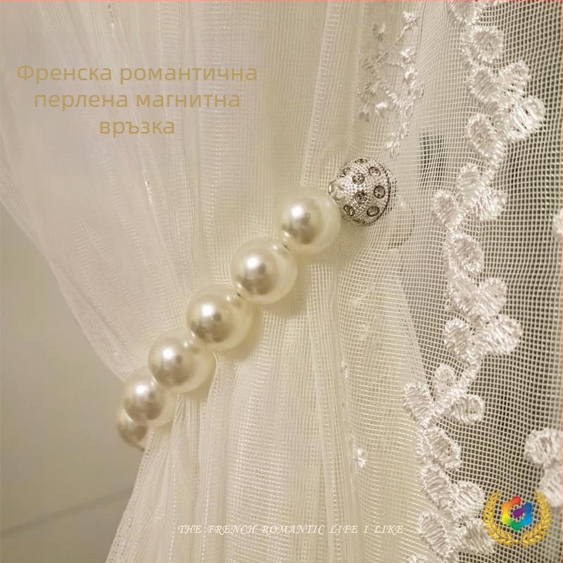 Завесна лента с магнитна закопчалка и перлена катарама, плат, стил прост и модерен