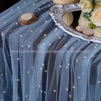 Table Runner – Бохемска дантела с перлен тюл, 100% полиестер, полиестерно влакно, персонализируемо; подходящ за дневна, кабинет, открито, ресторант и детска стая