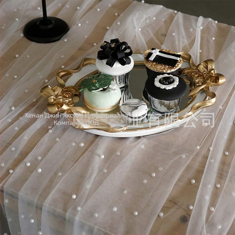Table Runner – Бохемска дантела с перлен тюл, 100% полиестер, полиестерно влакно, персонализируемо; подходящ за дневна, кабинет, открито, ресторант и детска стая