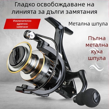 Спининг макара с пълен метален корпус, дълга шпула, преден драг, обратима ръкохватка за лява/дясна ръка, подходяща за морски и скалист риболов