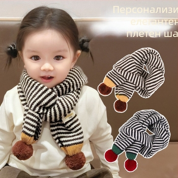 Унисекс детски шал на райета, плетен за есен-зима, топъл аксесоар, пускане през 2025 г.