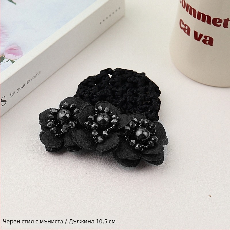 Дамски аксесоар за коса с перлена цветна розета и пружинен щипка, плат, минималистичен стил, ръчна изработка
