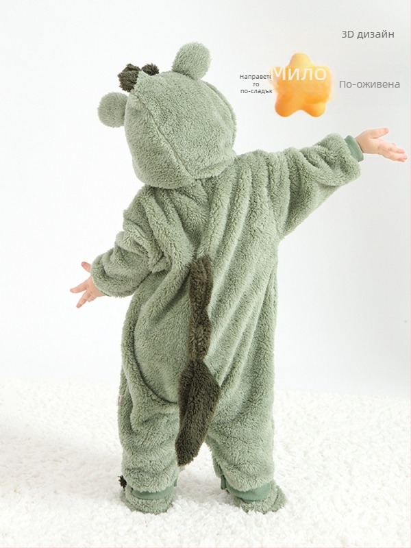 Бебешки гащеризон с Panda мотив, качулка от шерпа, дебел и топъл, цип за закопчаване, за деца 1–3 години (80–100 см)