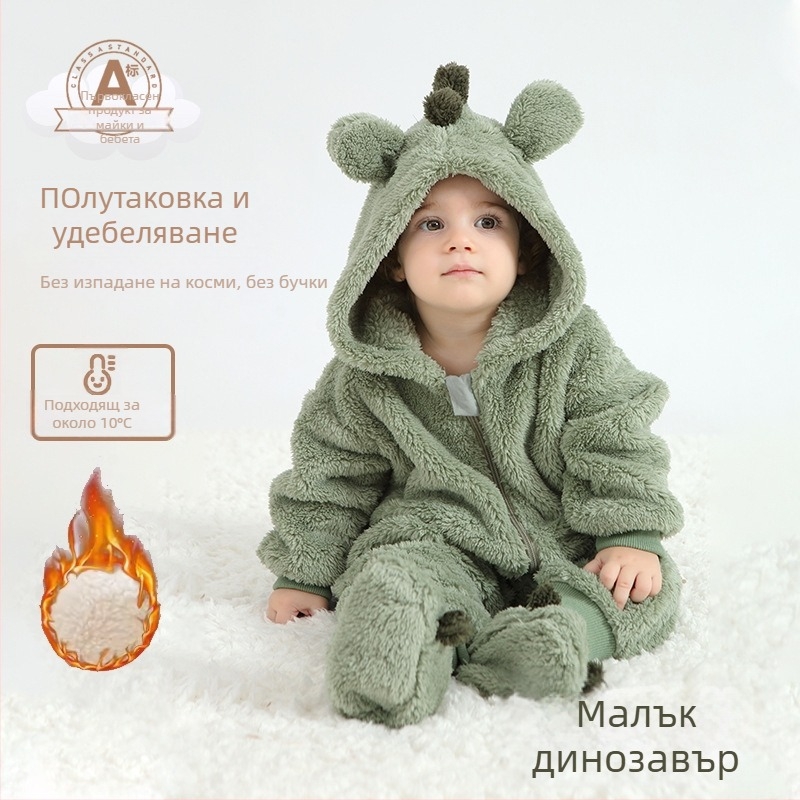 Бебешки гащеризон с Panda мотив, качулка от шерпа, дебел и топъл, цип за закопчаване, за деца 1–3 години (80–100 см)