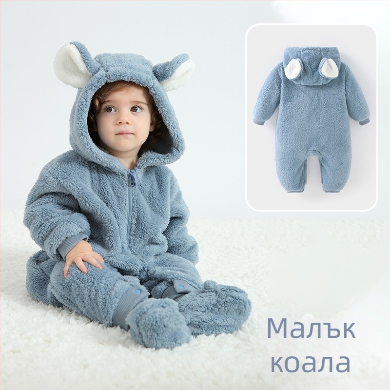 Бебешки гащеризон с Panda мотив, качулка от шерпа, дебел и топъл, цип за закопчаване, за деца 1–3 години (80–100 см)