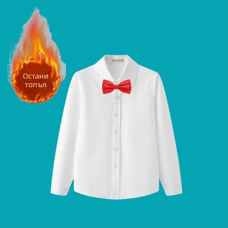 Детска риза с дълги ръкави за училищна униформа, корейски стил, мека обработка на тъканта, памук 30% смес, зима 2025