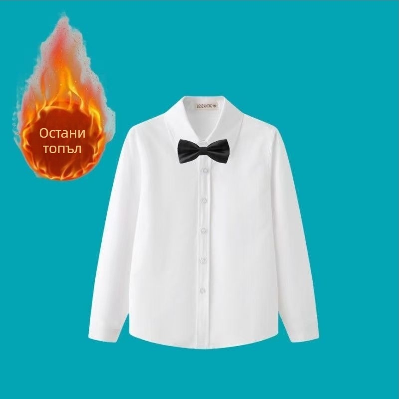 Детска риза с дълги ръкави за училищна униформа, корейски стил, мека обработка на тъканта, памук 30% смес, зима 2025