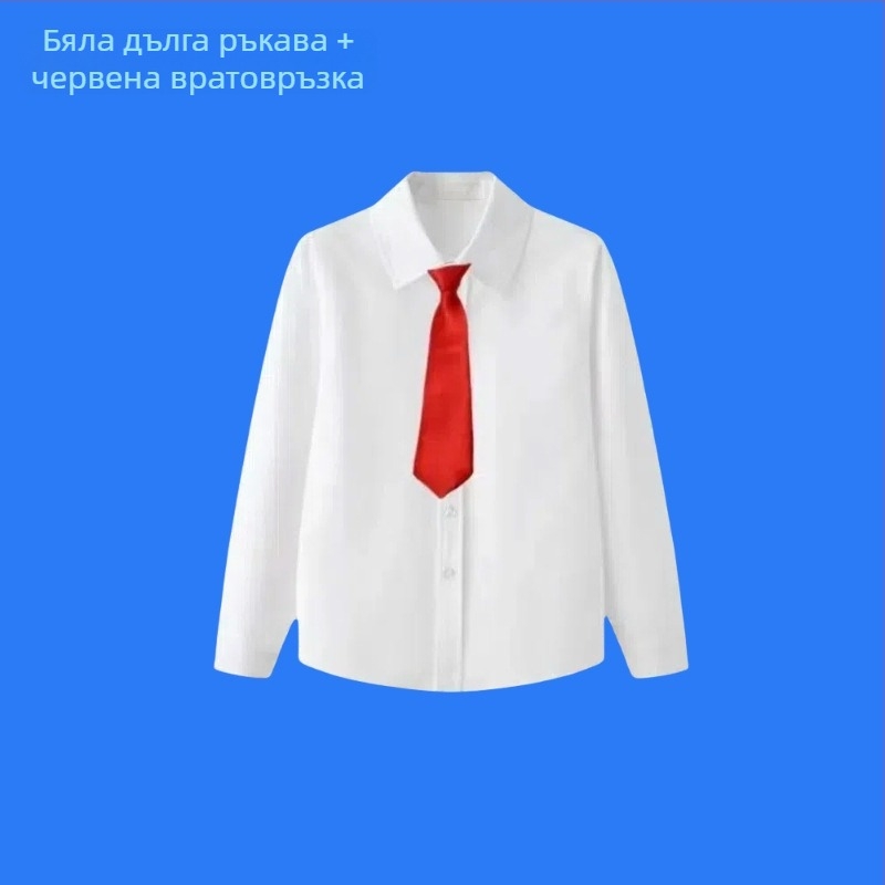 Детска риза с дълги ръкави за училищна униформа, корейски стил, мека обработка на тъканта, памук 30% смес, зима 2025