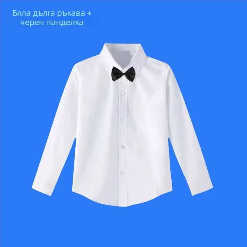 Детска риза с дълги ръкави за училищна униформа, корейски стил, мека обработка на тъканта, памук 30% смес, зима 2025