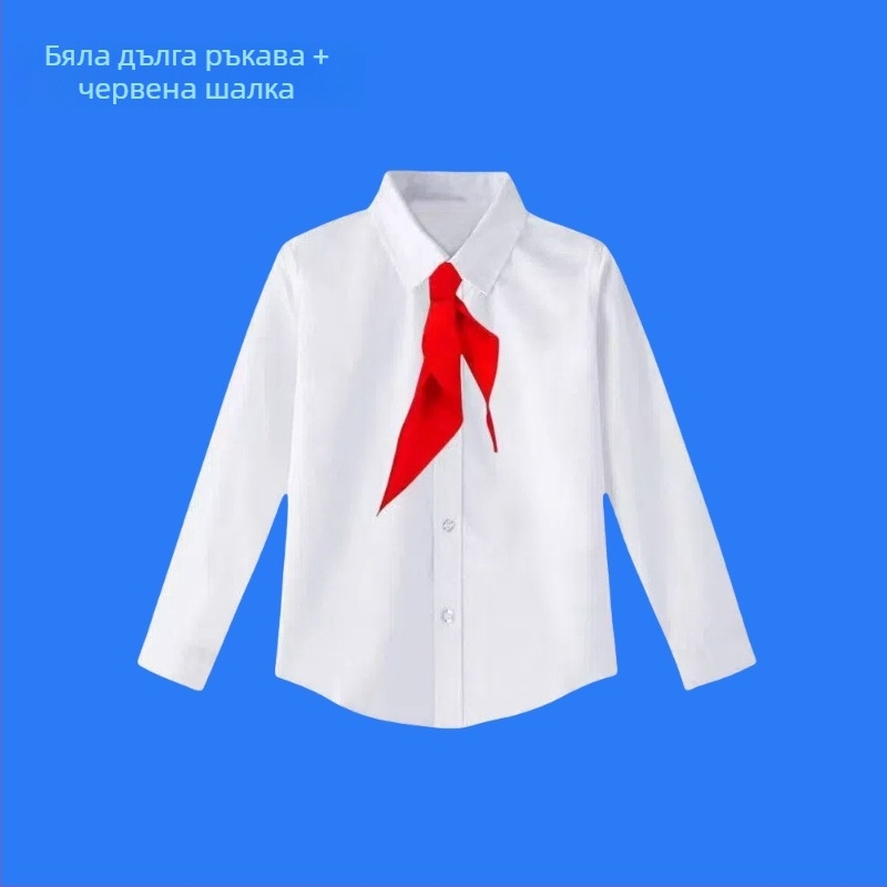 Детска риза с дълги ръкави за училищна униформа, корейски стил, мека обработка на тъканта, памук 30% смес, зима 2025