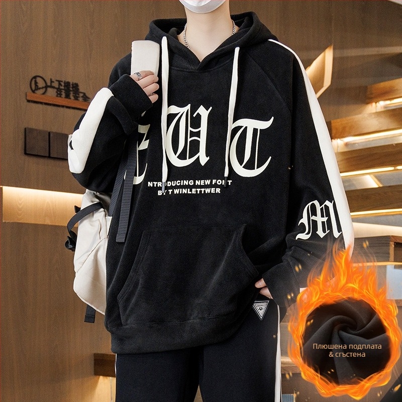 Худи суитшърт за тийнейджъри, свободен силует, флисово вътрешно подплатяване, полиестерна материя, джоб с триизмерен патч