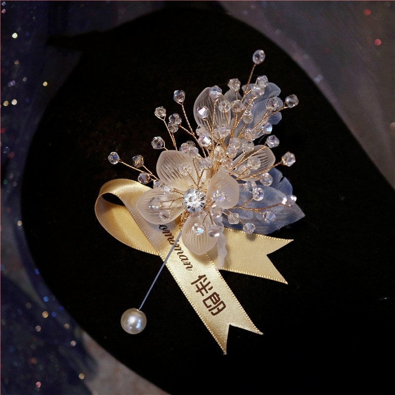 Сватбена гривна за китка с цвете – коприна прежда, стил корейски, готова за подарък за булка и шаферки