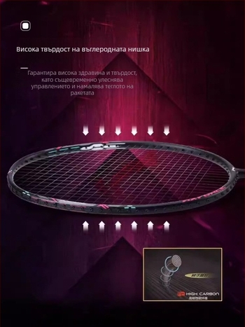 Li-Ning Бадминтон ракета – карбонова рамка, тегло 80–84 g, ръкохватка G5, праволинеен дизайн, подходяща за аматьори и средно напреднали, за бадминтон и тенис на маса