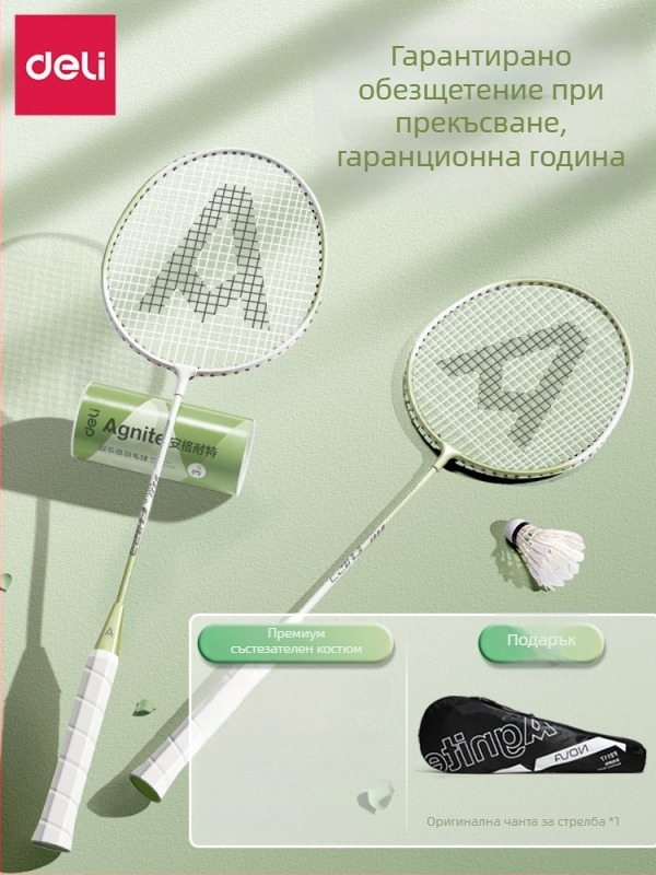 Бадминтон ракета Effective — тегло 95–100 g, рамка от железен сплав, ръкохватка G5, тип ракета: прав удар, твърдост на пръчката: умерена.