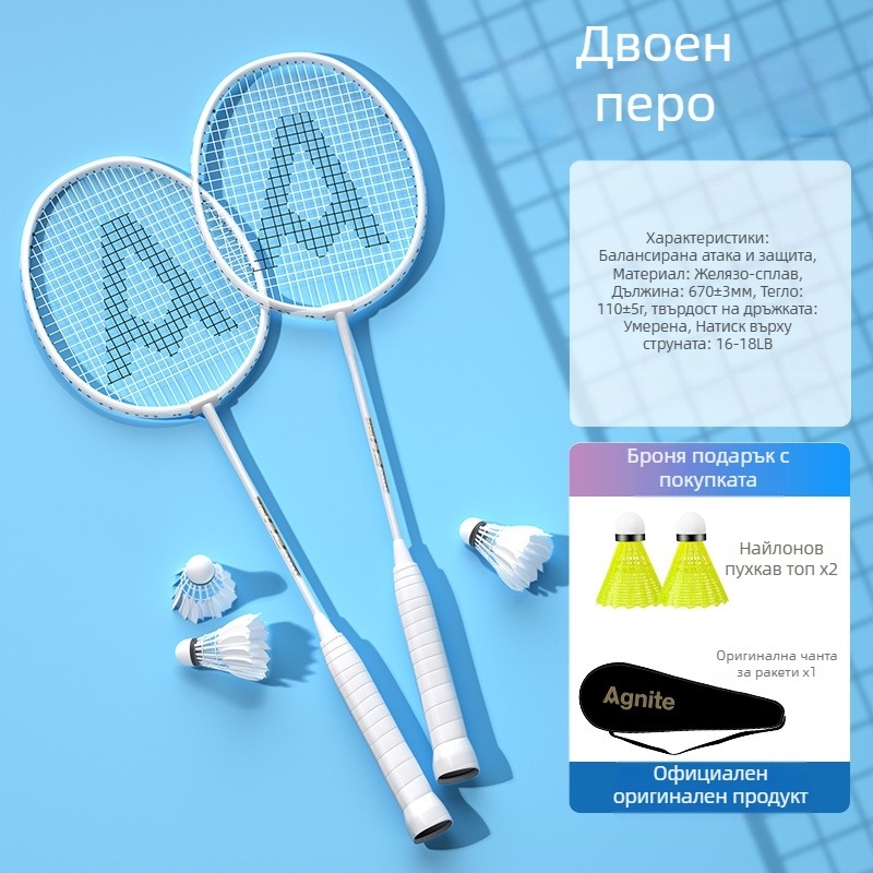 Бадминтон ракета Effective — тегло 95–100 g, рамка от железен сплав, ръкохватка G5, тип ракета: прав удар, твърдост на пръчката: умерена.