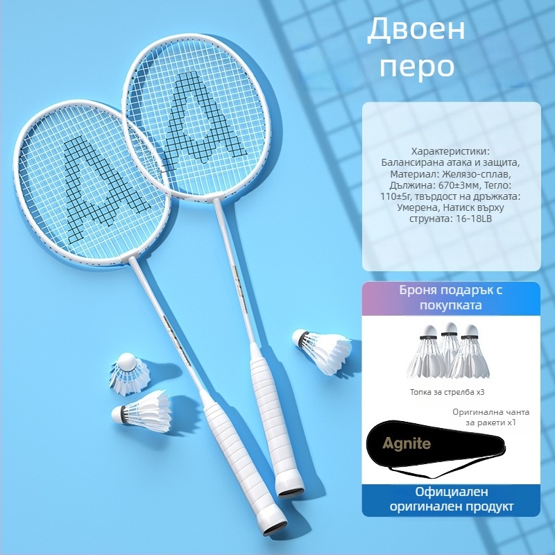 Бадминтон ракета Effective — тегло 95–100 g, рамка от железен сплав, ръкохватка G5, тип ракета: прав удар, твърдост на пръчката: умерена.