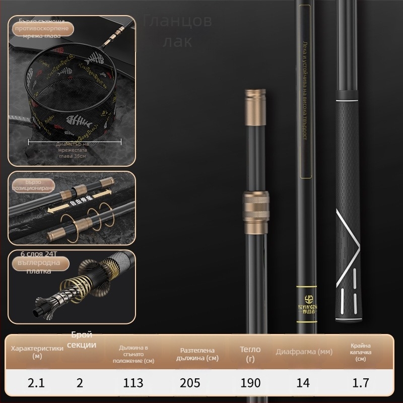 Телескопична карбонова мрежа за риболов – ултра лека и твърда, комплект с фина мрежа, сгъваема, товароподемност до 100 кг