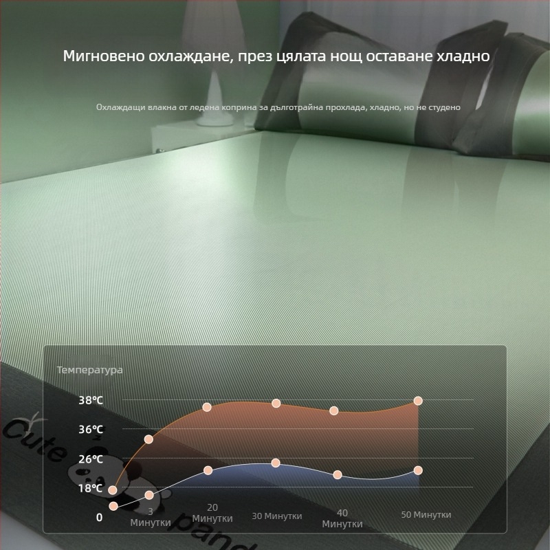 Мат за легло от химически влакна с усещане ледено копринено, двустранен, модерен минималистичен стил, маши́нно пране, принт модел, летно–зимна двойна употреба.