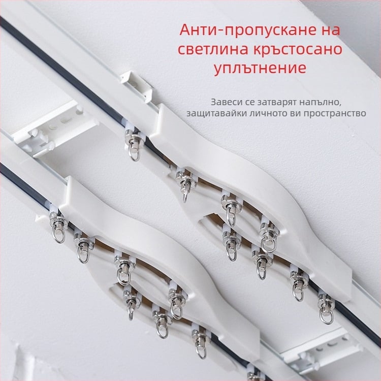 Алуминиев релсов водач за завеси, усилен, тихо функциониране, монтаж отгоре или отстрани, едно- и двойно плъзгане, прав релсов