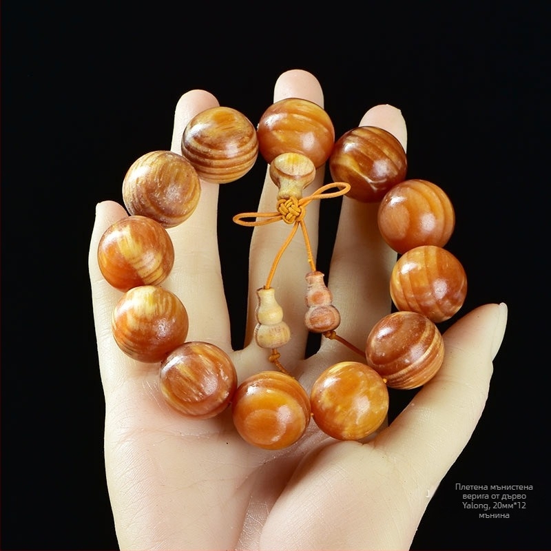 108-мъниста гривна от Blood Dragon Wood в китайски стил с янтарни вложки