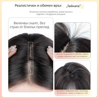 Перука с осемсимволна челка, наклонена челка, увеличава обема в короната, коприна коса, механично обработване