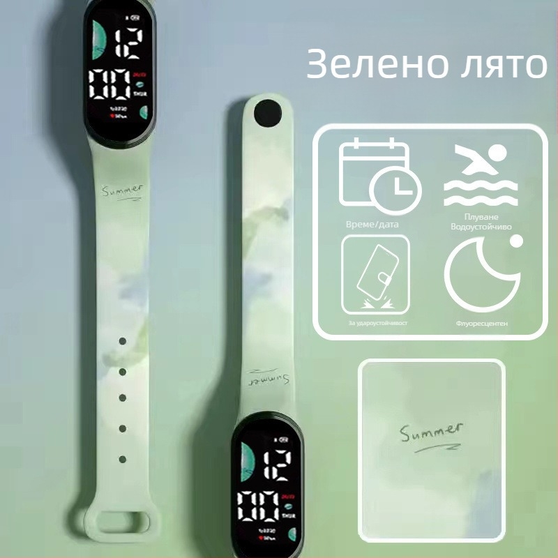 Детска смарт гривна – крачкомер, мониторинг на сърдечен ритъм, презареждаща се, Android съвместим, силиконов каиш, алуминиев корпус