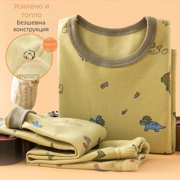 Детски дебел есенен комплект топ и долнище за базов слой – за момчета; термобельо, лен и зайчи пух