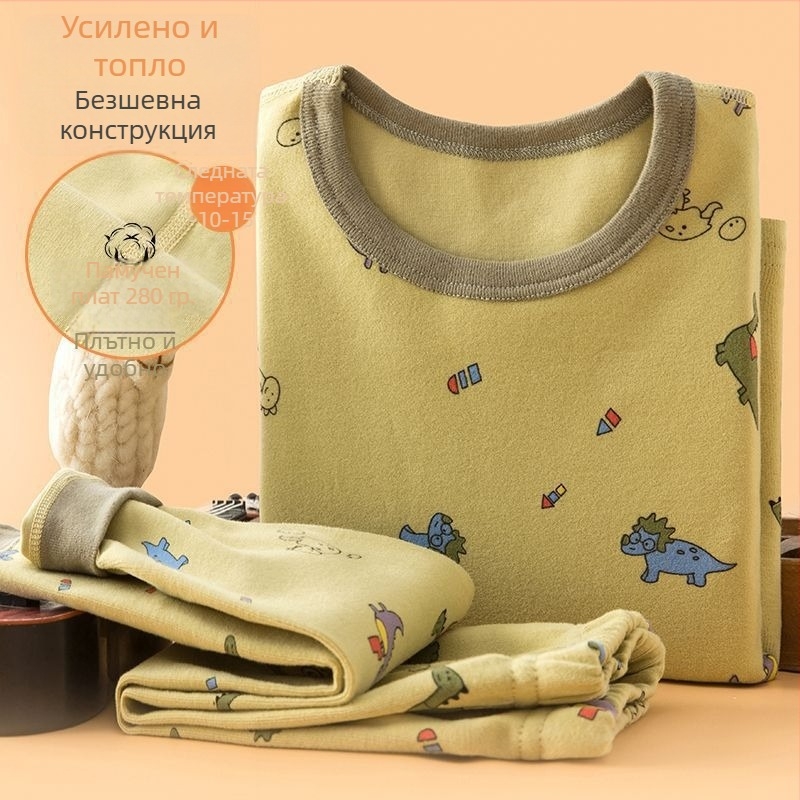 Детски дебел есенен комплект топ и долнище за базов слой – за момчета; термобельо, лен и зайчи пух