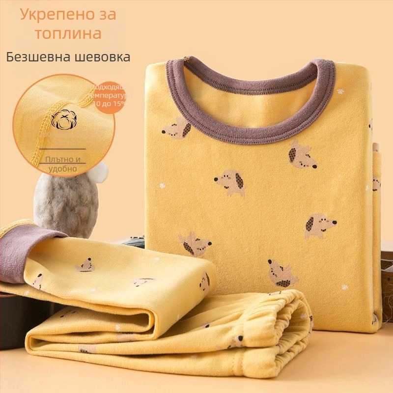 Детски дебел есенен комплект топ и долнище за базов слой – за момчета; термобельо, лен и зайчи пух