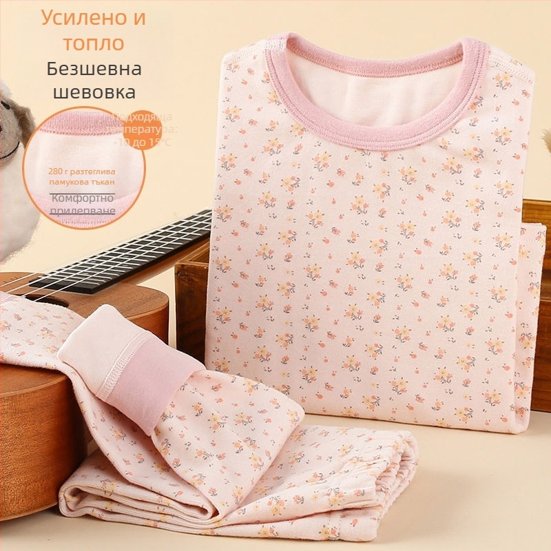 Детски дебел есенен комплект топ и долнище за базов слой – за момчета; термобельо, лен и зайчи пух